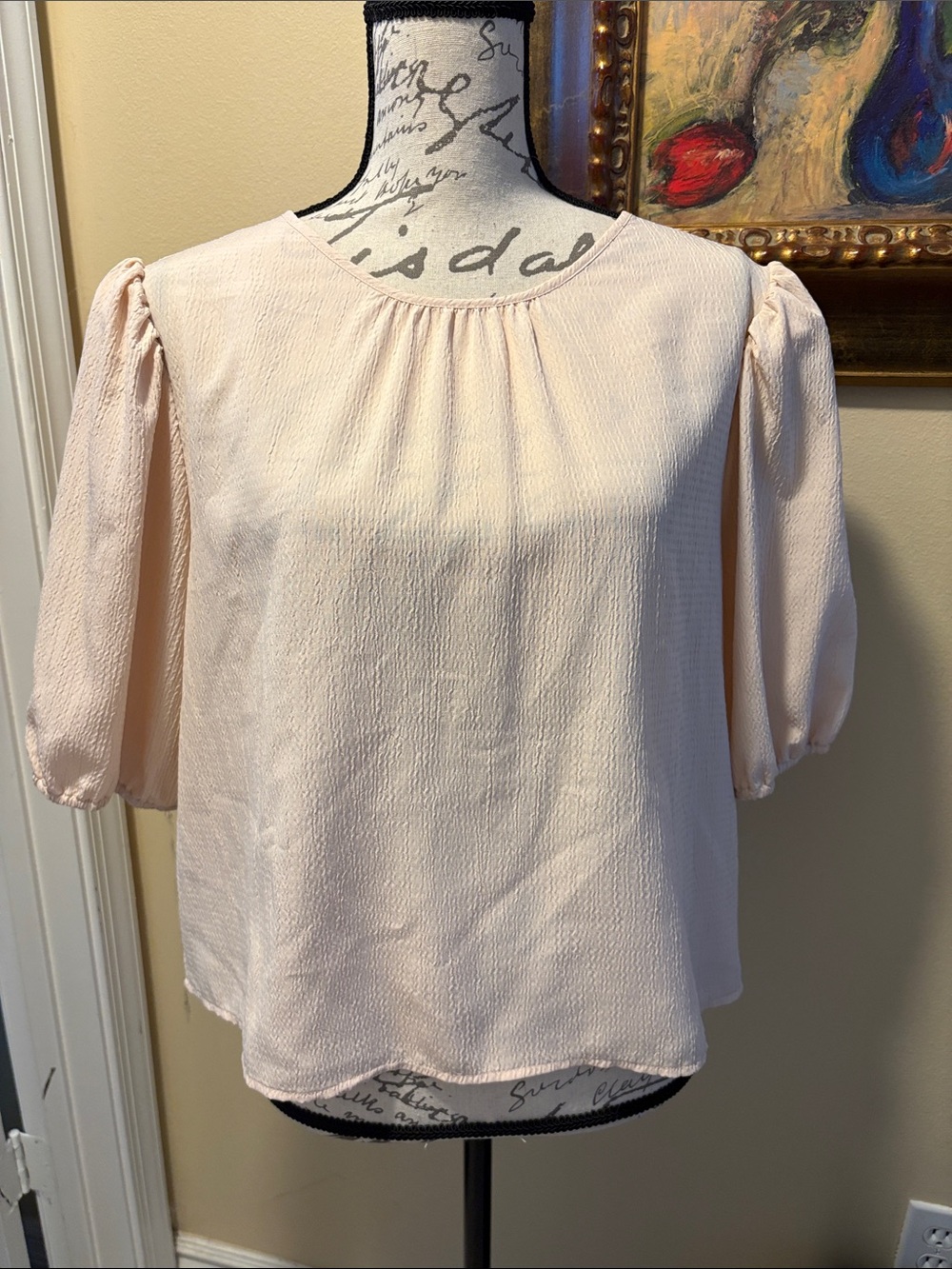 Treasure & Bond Blush Puff-Sleeve Textured short length lightweight Top